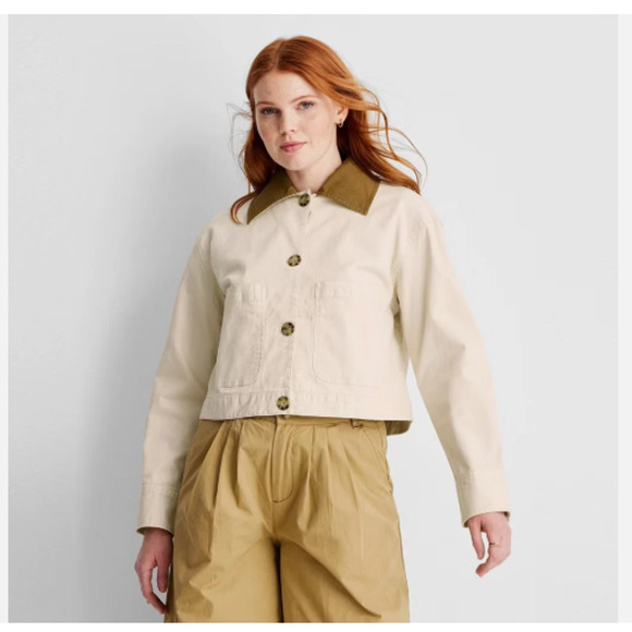 Women's Cropped Chore Jacket - Future Collective Cream XS - Picture 1 of 11